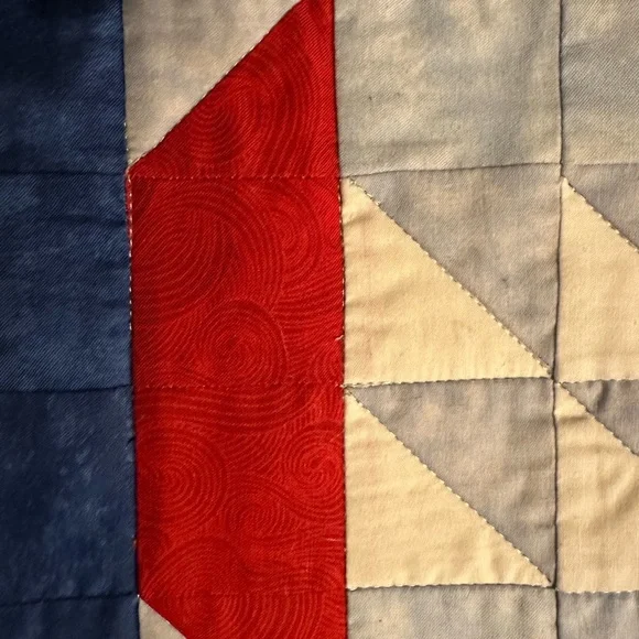 NEW Gorgeous Handmade Mini Quilt Sailboats & Stars Red White Blue Patriotic OOAK